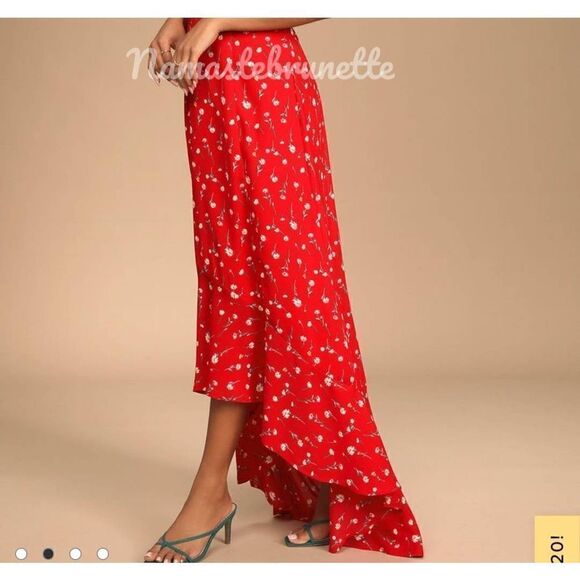 Nwt Lulu's Boho Red Floral Off-the-Shoulder Maxi Dress - Picture 10 of 14